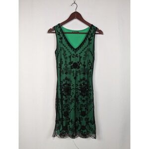 Vtg Rise Party Flapper Girl Beaded Dress Forest Fairy Gothic US Size 4 A044